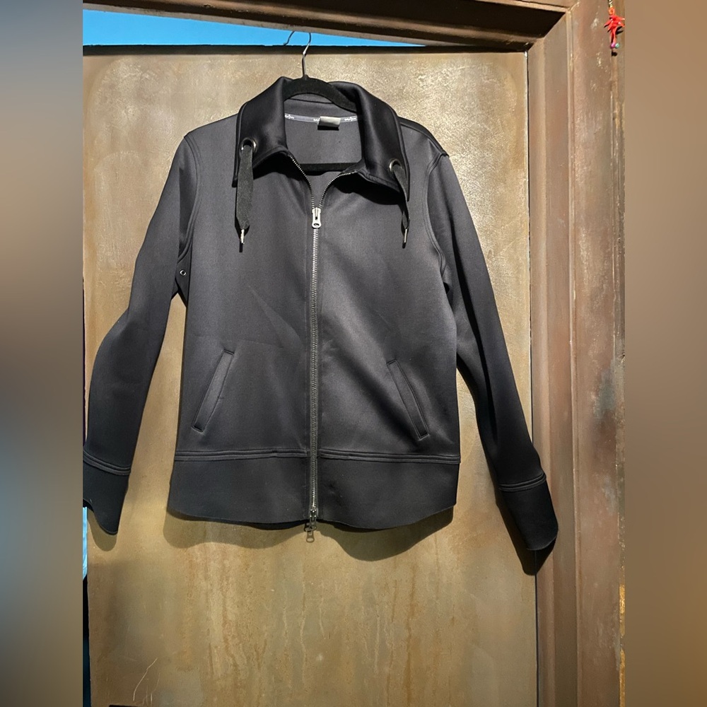 Belyn Key Black Zip-Up Bomber Jacket with Drawcord Collar